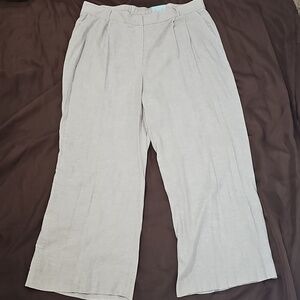 Blue Sol Wide Leg Linen Blend Beige Pants Elastic Waist Pockets Plus Size 1X